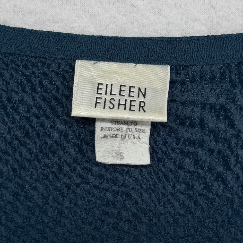 EILEEN FISHER Top S Rayon Crepe Button Up Cardigan Long Sleeve Blue VTG USA - Picture 5 of 11